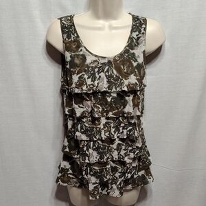Relativity Floral Tiered Tank Top - Brown, Olive and Cream